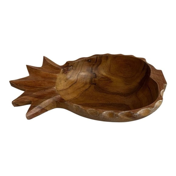 Large Decorative Wooden Pineapple-Shaped Bowl Serving Bowl 16"x9"x4" - Picture 5 of 6